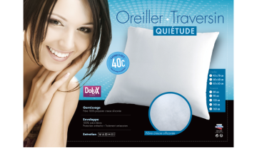 Traversin quietude - 140 cm, traversin synthétique, confort moelleux, housse 100% coton